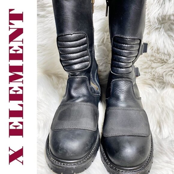 X ELEMENT Men's Black Leather Steel Toe Oil Resistant Moto Work Boots, Size 9 - Picture 6 of 14